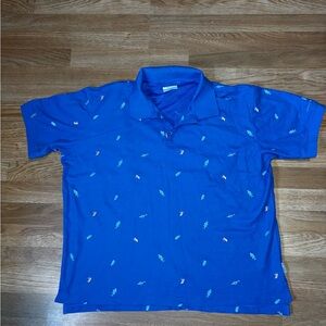 Columbia PFG Polo Men’s XL Blue SS  Fishing Lure Deep Sea Bait Rig Sleeve Logo